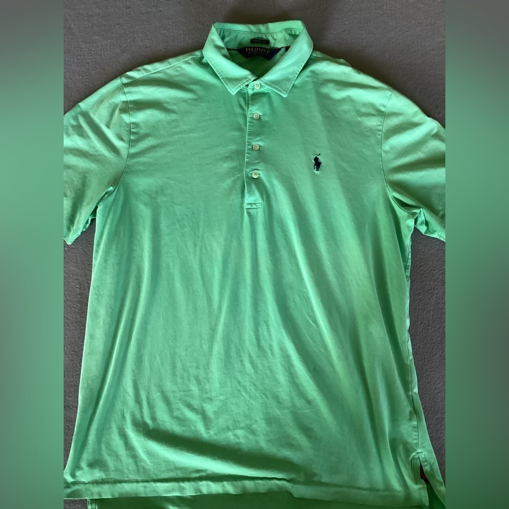 Polo Golf Ralph Lauren stretch Lisle-mint green-SZ L
Length 29.5”
Pit to pit 21”